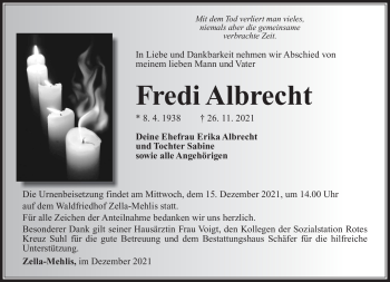 Traueranzeige von Fredi Albrecht von Südthüringer Presse