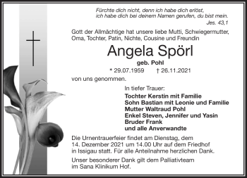 Traueranzeige von Angela Spörl von Frankenpost