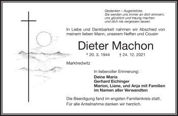 Traueranzeige von Dieter Machon von Frankenpost