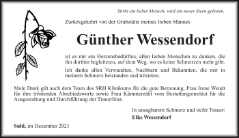 Traueranzeige von Günther Wessendorf von Südthüringer Presse