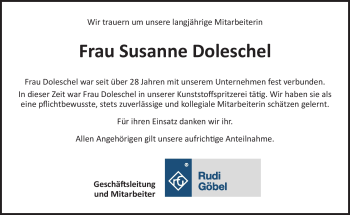Traueranzeige von Susanne Doleschel von Frankenpost