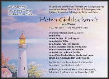 Traueranzeige von Petra Goldschmidt von Südthüringer Presse