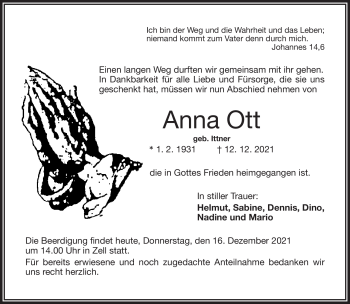 Traueranzeige von Anna Ott von Frankenpost