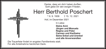 Traueranzeige von Berthold Poschert von Frankenpost