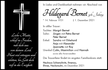 Traueranzeige von Hildegard Bernet von Südthüringer Presse