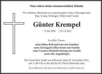 Traueranzeige von Günter Krempel von Südthüringer Presse