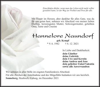 Traueranzeige von Hannelore Naundorf von Südthüringer Presse