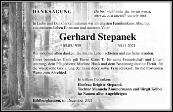 Traueranzeige von Gerhard Stepanek von Südthüringer Presse