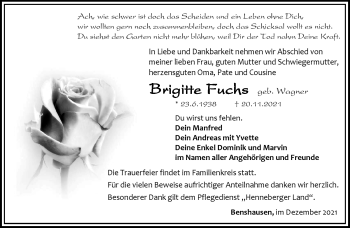 Traueranzeige von Brigitte Fuchs von Südthüringer Presse