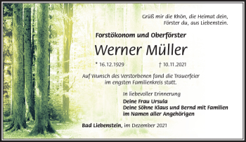 Traueranzeige von Werner Müller von Südthüringer Presse