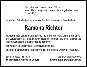 Traueranzeige von Ramona Richter von Neue Presse Coburg