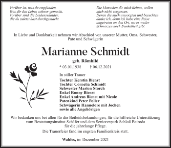 Traueranzeige von Marianne Schmidt von Südthüringer Presse