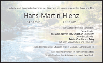 Traueranzeige von Hans-Martin Hienz von Neue Presse Coburg