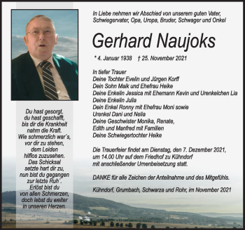 Traueranzeige von Gerhard Naujoks von Südthüringer Presse
