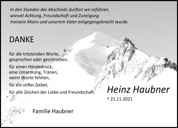 Traueranzeige von Heinz Haubner von Neue Presse Coburg
