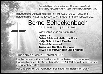 Traueranzeige von Bernd Scheckenbach von Neue Presse Coburg