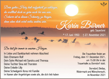 Traueranzeige von Karin Börner von Südthüringer Presse