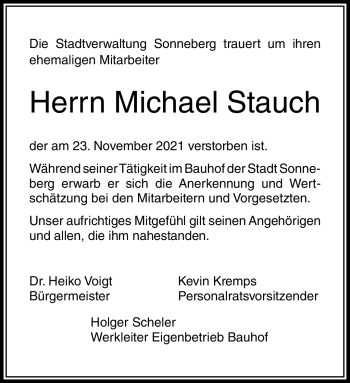 Traueranzeige von Michael Stauch von Südthüringer Presse