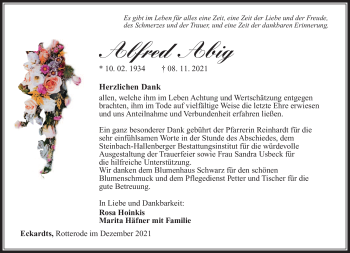 Traueranzeige von Alfred Abig von Südthüringer Presse