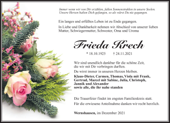 Traueranzeige von Frieda Krech von Südthüringer Presse