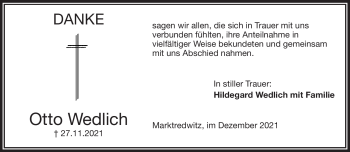 Traueranzeige von Otto Wedlich von Frankenpost
