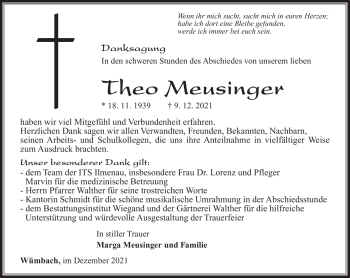 Traueranzeige von Theo Meusinger von Südthüringer Presse