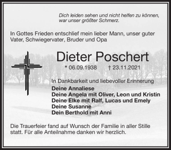 Traueranzeige von Dieter Poschert von Frankenpost