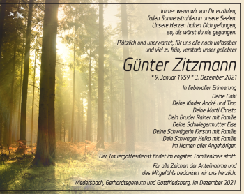 Traueranzeige von Günter Zitzmann von Südthüringer Presse