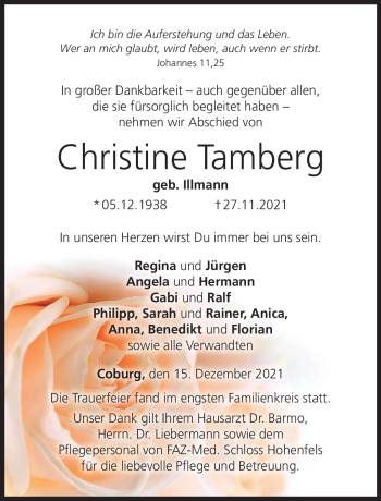 Traueranzeige von Christine Tamberg von Neue Presse Coburg
