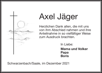 Traueranzeige von Axel Jäger von Frankenpost