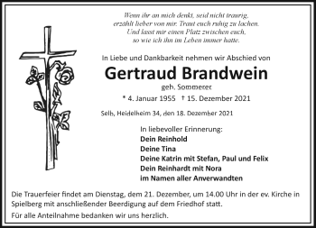 Traueranzeige von Gertraud Brandwein von Frankenpost