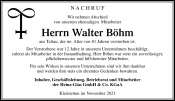 Traueranzeige von Walter Böhm von Neue Presse Coburg