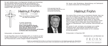 Traueranzeige von Helmut Frohn von Frankenpost