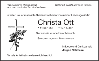Traueranzeige von Christa Ott von Frankenpost