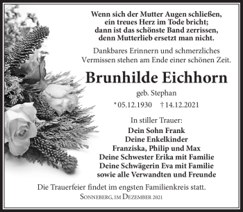 Traueranzeige von Brunhilde Eichhorn von Südthüringer Presse