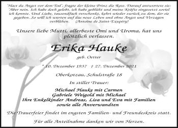 Traueranzeige von Erika Hauke von Frankenpost