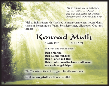 Traueranzeige von Konrad Muth von Südthüringer Presse