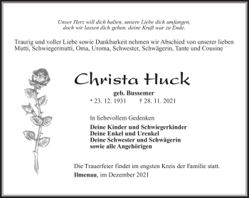 Traueranzeige von Christa Huck von Südthüringer Presse