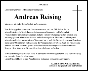 Traueranzeige von Andreas Reising von Neue Presse Coburg