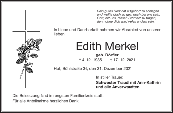 Traueranzeige von Edith Merkel von Frankenpost