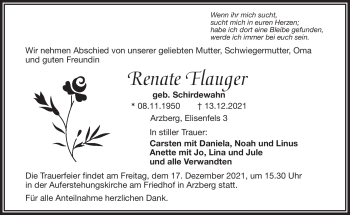 Traueranzeige von Renate Flauger von Frankenpost