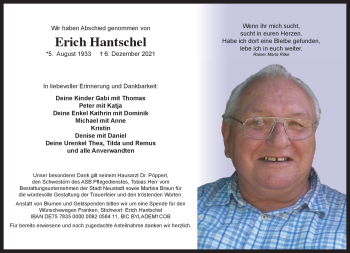 Traueranzeige von Erich Hantschel von Neue Presse Coburg