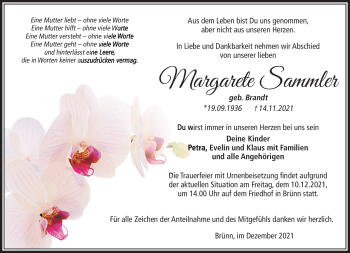 Traueranzeige von Margareter Sammler von Südthüringer Presse