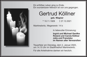 Traueranzeige von Gertrud Köllner von Frankenpost
