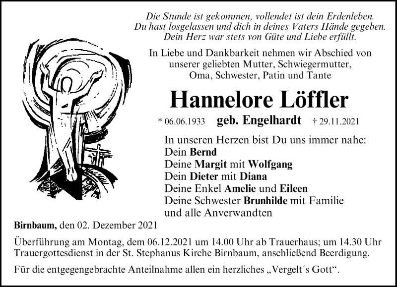  Traueranzeige für Hannelore Löffler vom 02.12.2021 aus Neue Presse Coburg
