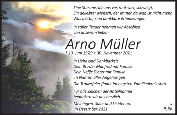Traueranzeige von Arno Müller von Südthüringer Presse
