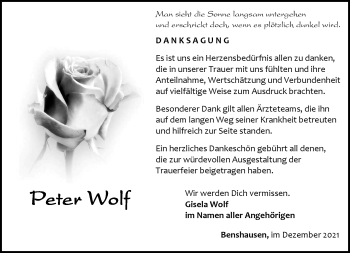 Traueranzeige von Peter Wolf von Südthüringer Presse