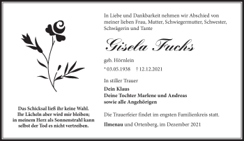Traueranzeige von Gisela Fuchs von Südthüringer Presse