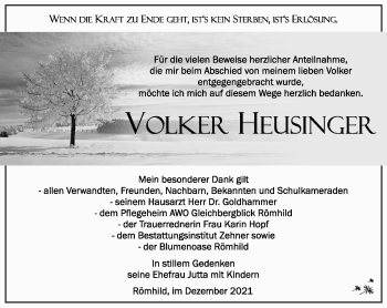 Traueranzeige von Volker Heusinger von Südthüringer Presse