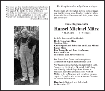 Traueranzeige von Hansel Michael März von Südthüringer Presse